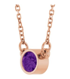 61134 Necklace Set 14K Rose Round Natural Amethyst 4 Mm 16 In Polished Natural Amethyst Solitaire Necklace