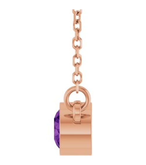 61134 Necklace Set 14K Rose Round Natural Amethyst 4 Mm 16 In Polished Natural Amethyst Solitaire Necklace