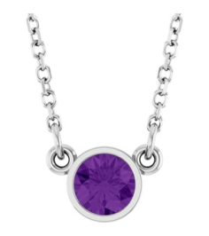 61134 Necklace Set Platinum Round Natural Amethyst 4 Mm 16 In Polished Natural Amethyst Solitaire Necklace