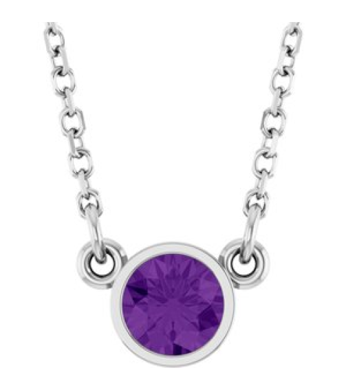 61134 Necklace Set Platinum Round Natural Amethyst 4 Mm 16 In Polished Natural Amethyst Solitaire Necklace
