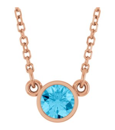 61134 Necklace Set 14K Rose Round Natural Aquamarine 4 Mm 16 In Polished Natural Aquamarine Solitaire Necklace