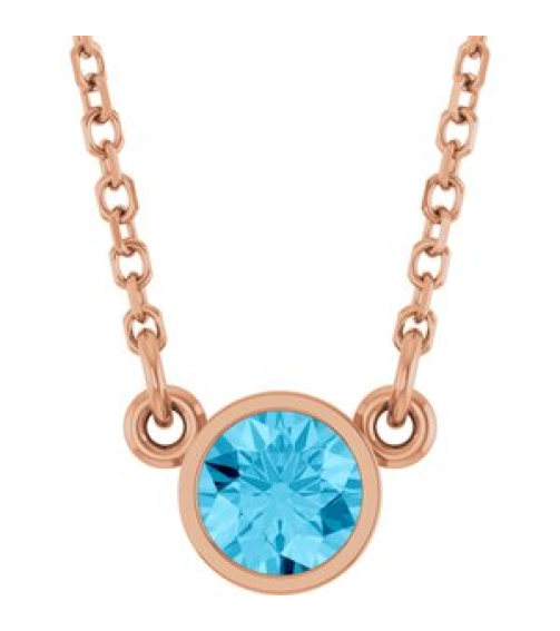 61134 Necklace Set 14K Rose Round Natural Aquamarine 4 Mm 16 In Polished Natural Aquamarine Solitaire Necklace