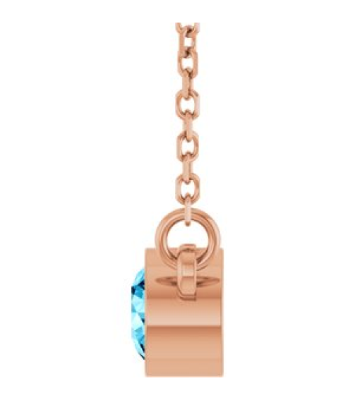 61134 Necklace Set 14K Rose Round Natural Aquamarine 4 Mm 16 In Polished Natural Aquamarine Solitaire Necklace
