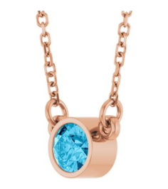 61134 Necklace Set 14K Rose Round Natural Aquamarine 4 Mm 16 In Polished Natural Aquamarine Solitaire Necklace