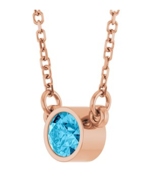 61134 Necklace Set 14K Rose Round Natural Aquamarine 4 Mm 16 In Polished Natural Aquamarine Solitaire Necklace