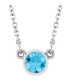 61134 Necklace Set Platinum Round Natural Aquamarine 4 Mm 16 In Polished Natural Aquamarine Solitaire Necklace