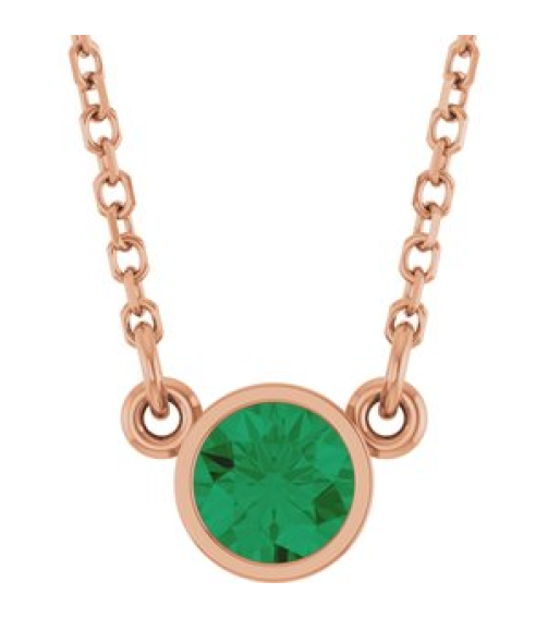 61134 Necklace Set 14K Rose Round Natural Emerald 4 Mm 16 In Polished Natural Emerald Solitaire Necklace