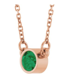 61134 Necklace Set 14K Rose Round Natural Emerald 4 Mm 16 In Polished Natural Emerald Solitaire Necklace