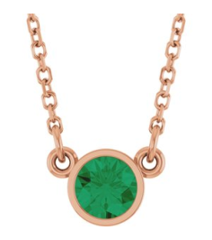 61134 Necklace Set 14K Rose Round Lab-Grown Emerald 4 Mm 16 In Polished Lab-Grown Emerald Solitaire Necklace