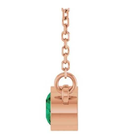 61134 Necklace Set 14K Rose Round Lab-Grown Emerald 4 Mm 16 In Polished Lab-Grown Emerald Solitaire Necklace