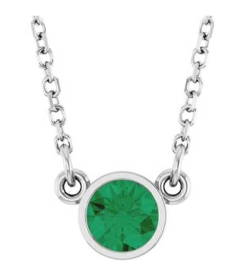 61134 Necklace Set Platinum Round Lab-Grown Emerald 4 Mm 16 In Polished Lab-Grown Emerald Solitaire Necklace