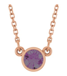 61134 Necklace Set 14K Rose Round Lab-Grown Alexandrite 4 Mm 16 In Polished Lab-Grown Alexandrite Solitaire Necklace