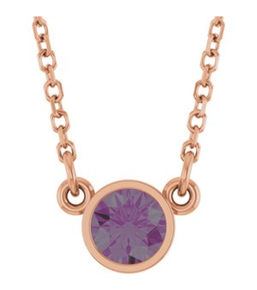 61134 Necklace Set 14K Rose Round Lab-Grown Alexandrite 4 Mm 16 In Polished Lab-Grown Alexandrite Solitaire Necklace