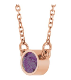61134 Necklace Set 14K Rose Round Lab-Grown Alexandrite 4 Mm 16 In Polished Lab-Grown Alexandrite Solitaire Necklace