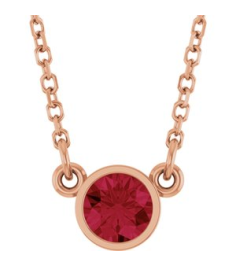 61134 Necklace Set 14K Rose Round Natural Ruby 4 Mm 16 In Polished Natural Ruby Solitaire Necklace