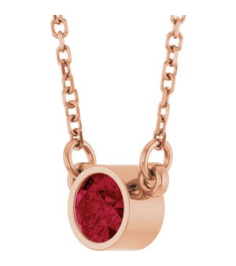 61134 Necklace Set 14K Rose Round Natural Ruby 4 Mm 16 In Polished Natural Ruby Solitaire Necklace