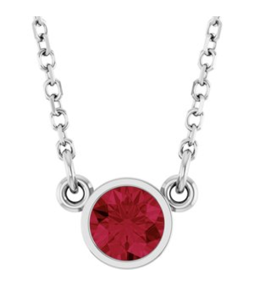 61134 Necklace Set Platinum Round Natural Ruby 4 Mm 16 In Polished Natural Ruby Solitaire Necklace