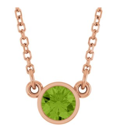 61134 Necklace Set 14K Rose Round Natural Peridot 4 Mm 16 In Polished Natural Peridot Solitaire Necklace