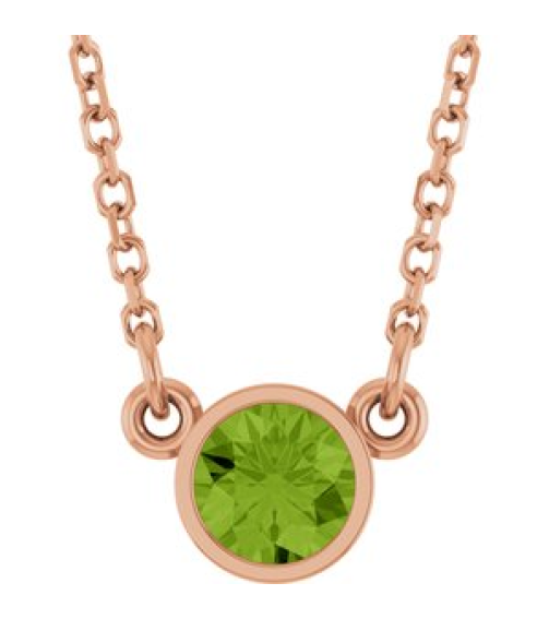61134 Necklace Set 14K Rose Round Natural Peridot 4 Mm 16 In Polished Natural Peridot Solitaire Necklace