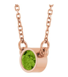 61134 Necklace Set 14K Rose Round Natural Peridot 4 Mm 16 In Polished Natural Peridot Solitaire Necklace