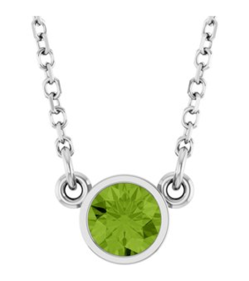 61134 Necklace Set Platinum Round Natural Peridot 4 Mm 16 In Polished Natural Peridot Solitaire Necklace