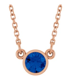 61134 Necklace Set 14K Rose Round Natural Blue Sapphire 4 Mm 16 In Polished Natural Blue Sapphire Solitaire Necklace