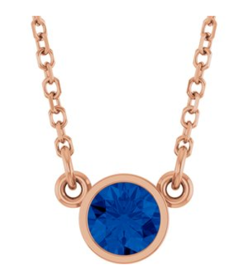 61134 Necklace Set 14K Rose Round Natural Blue Sapphire 4 Mm 16 In Polished Natural Blue Sapphire Solitaire Necklace