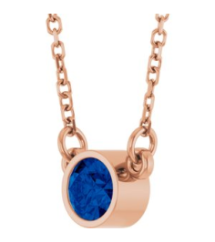 61134 Necklace Set 14K Rose Round Natural Blue Sapphire 4 Mm 16 In Polished Natural Blue Sapphire Solitaire Necklace