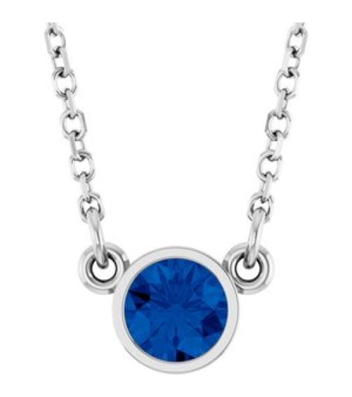61134 Necklace Set Platinum Round Natural Blue Sapphire 4 Mm 16 In Polished Natural Blue Sapphire Solitaire Necklace