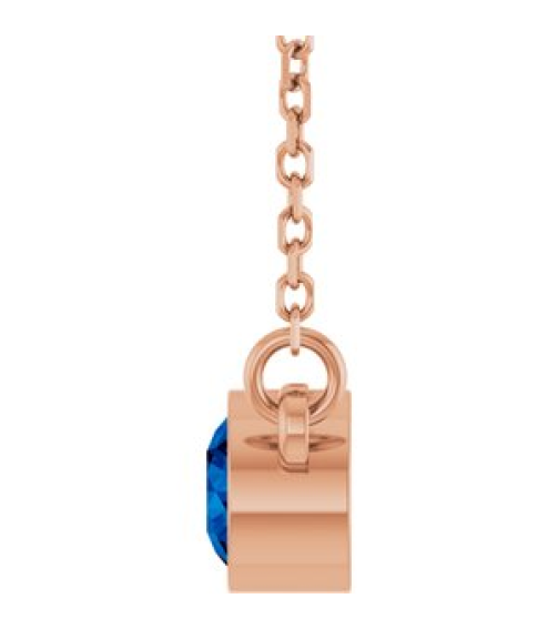 61134 Necklace Set 14K Rose Round Lab-Grown Blue Sapphire 4 Mm 16 In Polished Lab-Grown Blue Sapphire Solitaire Necklace