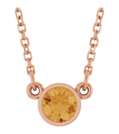 61134 Necklace Set 14K Rose Round Natural Citrine 4 Mm 16 In Polished Natural Citrine Solitaire Necklace