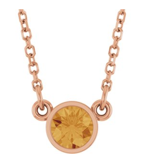 61134 Necklace Set 14K Rose Round Natural Citrine 4 Mm 16 In Polished Natural Citrine Solitaire Necklace