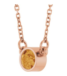 61134 Necklace Set 14K Rose Round Natural Citrine 4 Mm 16 In Polished Natural Citrine Solitaire Necklace