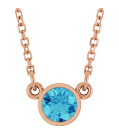 61134 Necklace Set 14K Rose Round Natural Blue Zircon 4 Mm 16 In Polished Natural Blue Zircon Solitaire Necklace