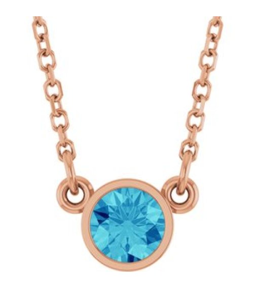 61134 Necklace Set 14K Rose Round Natural Blue Zircon 4 Mm 16 In Polished Natural Blue Zircon Solitaire Necklace
