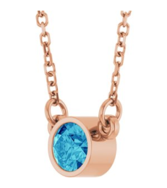 61134 Necklace Set 14K Rose Round Natural Blue Zircon 4 Mm 16 In Polished Natural Blue Zircon Solitaire Necklace