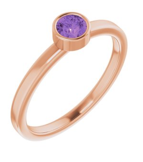 71806 Ring Set 14K Rose Natural Amethyst Round 4 Mm Polished Natural Amethyst Ring