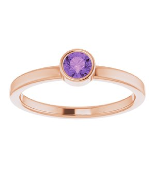 71806 Ring Set 14K Rose Natural Amethyst Round 4 Mm Polished Natural Amethyst Ring