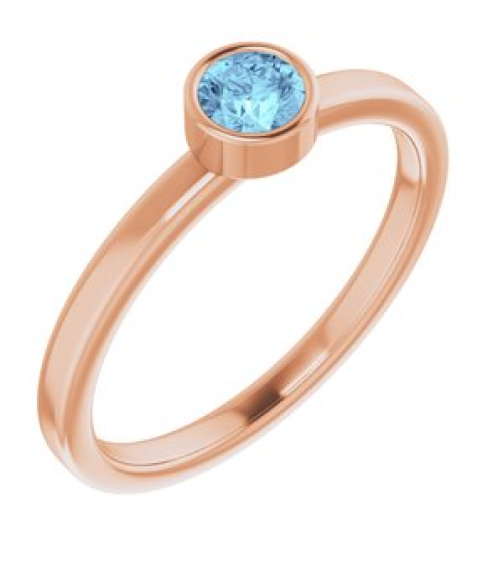 71806 Ring Set 14K Rose Natural Aquamarine Round 4 Mm Polished Natural Aquamarine Ring