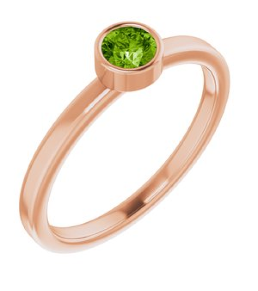 71806 Ring Set 14K Rose Natural Peridot Round 4 Mm Polished Natural Peridot Ring