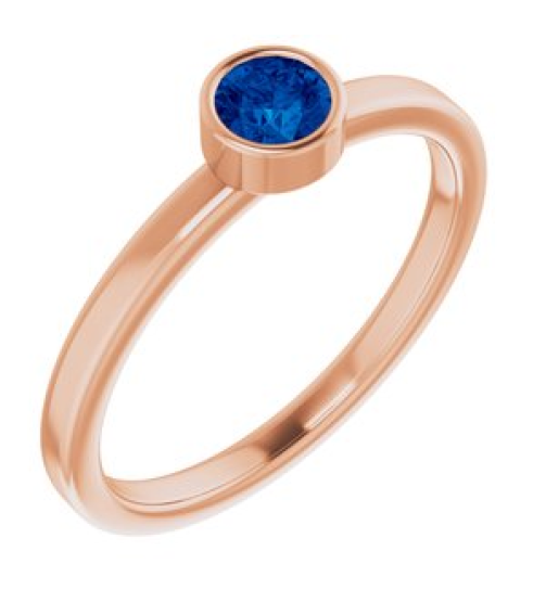 71806 Ring Set 14K Rose Lab-Grown Blue Sapphire Round 4 Mm Polished Lab-Grown Blue Sapphire Ring