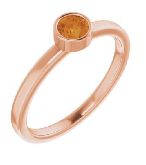 71806 Ring Set 14K Rose Natural Citrine Round 4 Mm Polished Natural Citrine Ring