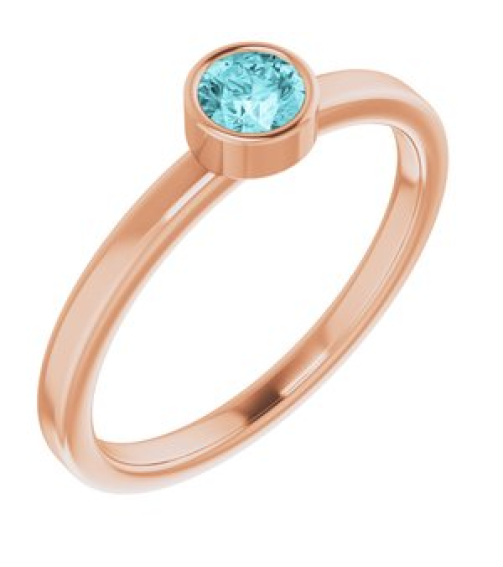 71806 Ring Set 14K Rose Natural Blue Zircon Round 4 Mm Polished Natural Blue Zircon Ring
