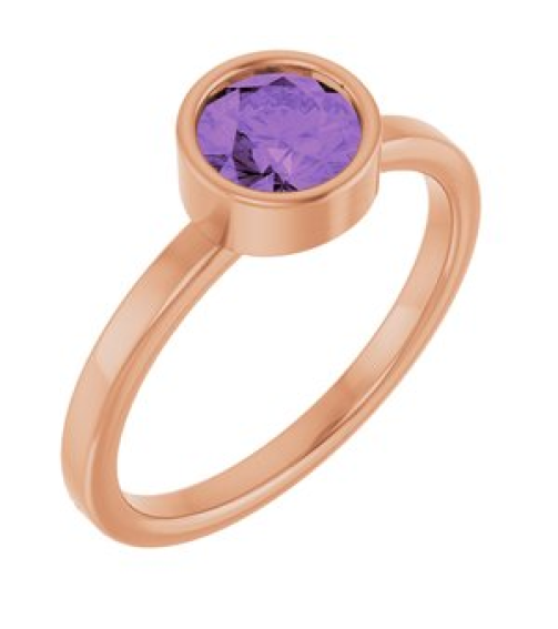 71806 Ring Set 14K Rose Natural Amethyst Round 6 Mm Polished Natural Amethyst Ring