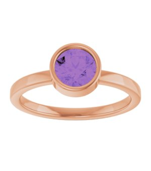 71806 Ring Set 14K Rose Natural Amethyst Round 6 Mm Polished Natural Amethyst Ring