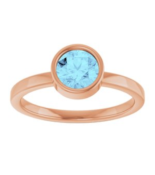 71806 Ring Set 14K Rose Natural Aquamarine Round 6 Mm Polished Natural Aquamarine Ring