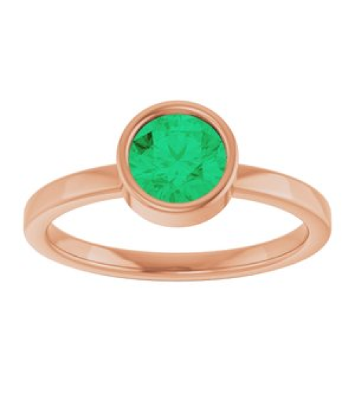 71806 Ring Set 14K Rose Natural Emerald Round 6 Mm Polished Natural Emerald Ring