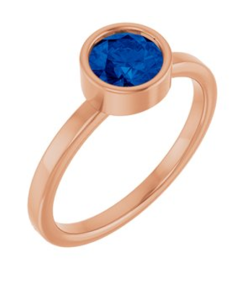 71806 Ring Set 14K Rose Lab-Grown Blue Sapphire Round 6 Mm Polished Lab-Grown Blue Sapphire Ring