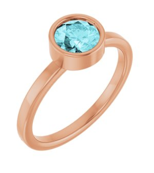 71806 Ring Set 14K Rose Natural Blue Zircon Round 6 Mm Polished Natural Blue Zircon Ring