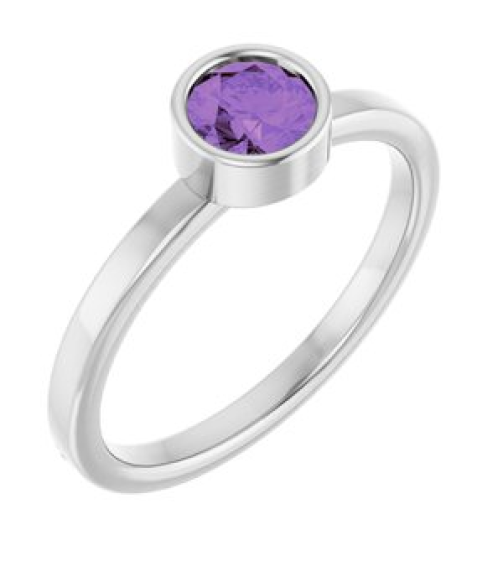 71806 Ring Set 14K White Natural Amethyst Round 5 Mm Polished Natural Amethyst Ring